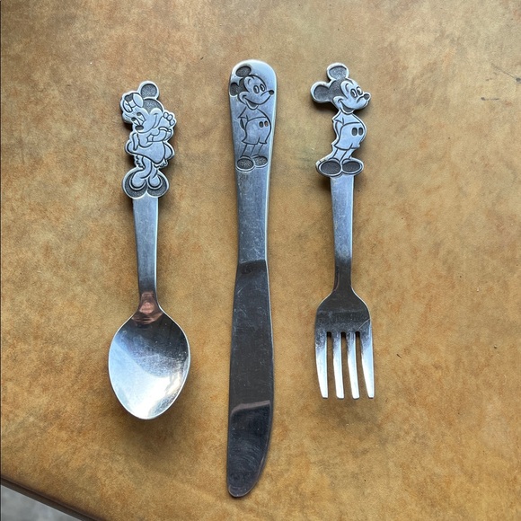 Disney Other - Vintage Disney Mickey Mouse Silver Cutlery Set